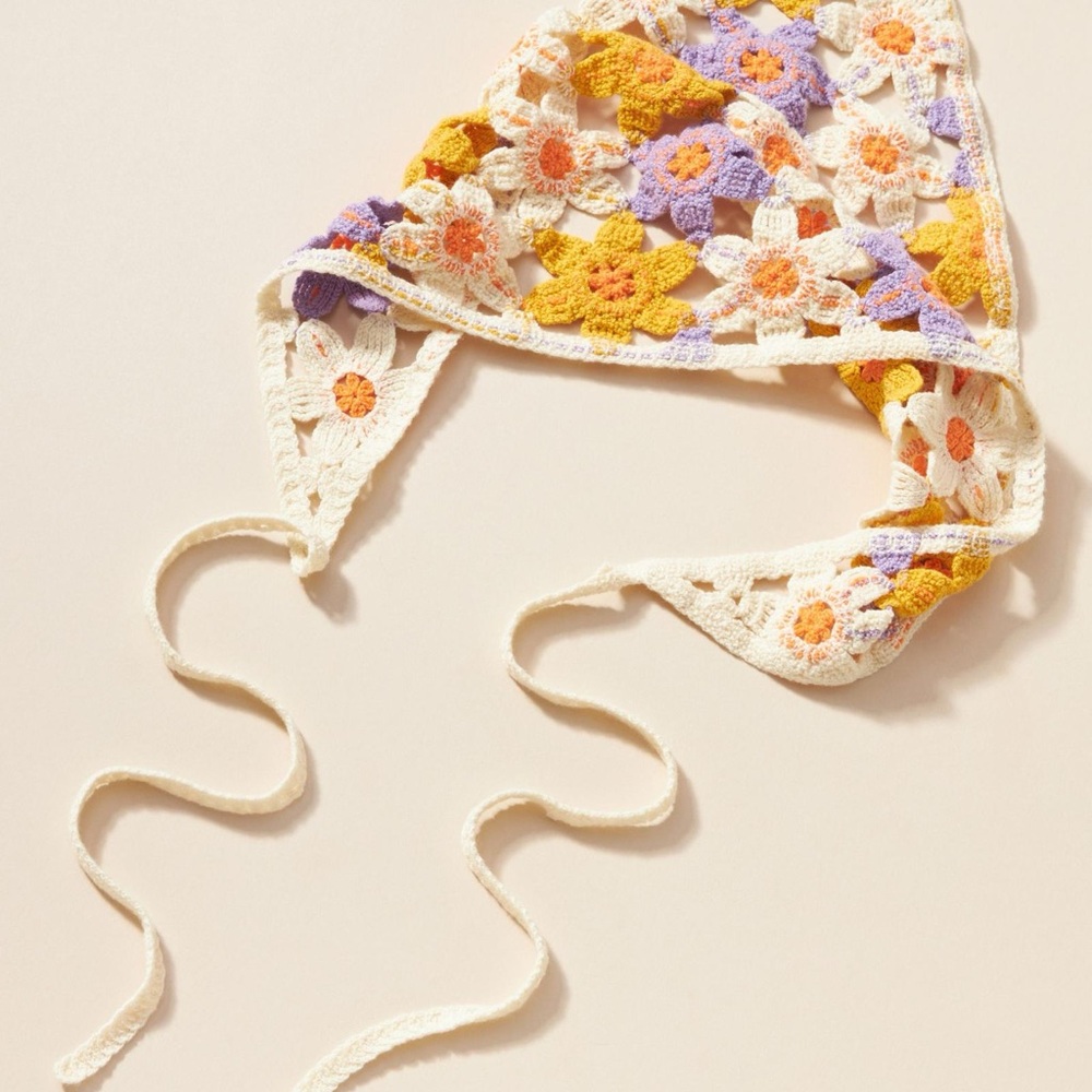 Anthropologie Floral Crochet Hair Scarf